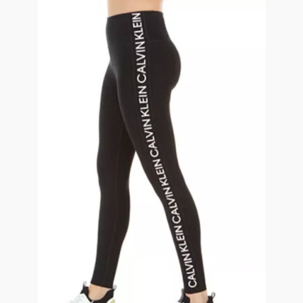 Calvin Klein Performance Women's Black CK Tape Logo White Leggings Size XS